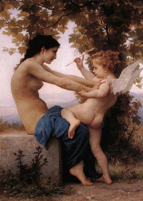 Adolphe William Bouguereau Girl Defending Herself Against Love Norge oil painting art